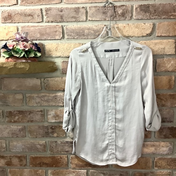 ZARA BASIC Light Gray V-Neck Top 186 - Picture 9 of 10